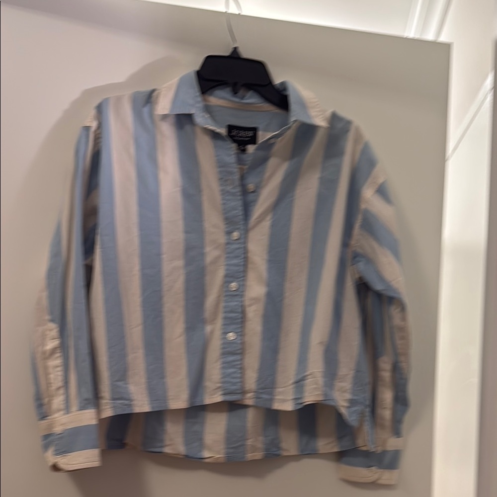 J. Crew Collection Blue and Cream Striped Crop Shirt